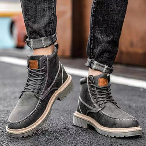 British Style Hard Men Lace Up Breathable PU Leather Martin Boots