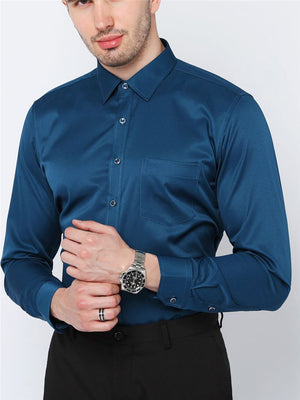 Tide Business Slim Fit Pure Color Splicing Long Sleeve Shirts For Men