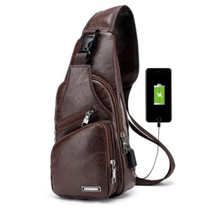 Men’s Outdoor Resistant Anti Theft Chest Bag Sling Bag With Headphone Jack And USB Charging Port