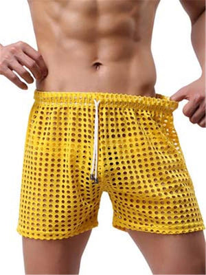 Mens Sexy Breathable Hollow Out Loose Shorts
