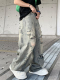 Men's Loose Fit Streetwear Distressed Wide Leg Ripped Jeans