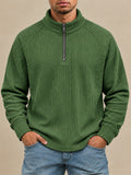 Men Stripe Half Zip Pullover Long Sleeve Casual Polo Sweatshirt