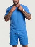 Men's Summer Ribbed 2 Piece Drop Shoulder Short Sleeve Casual Outfit