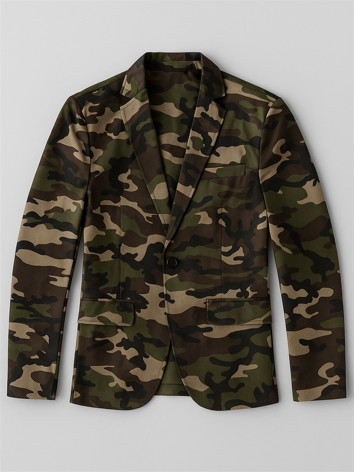 Men’s Cool Lapel Collar Button Up Camouflage Blazer