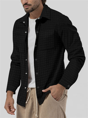 Men's Casual Checked Lapel Button Up Slim Fit Shirt