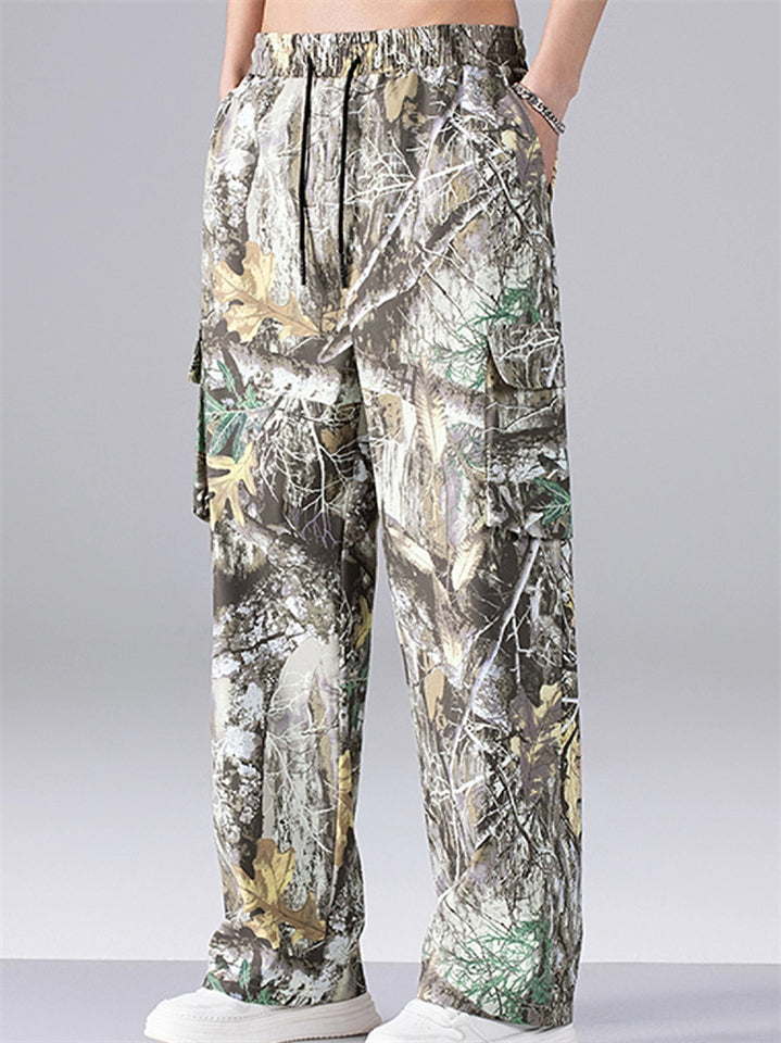 Men's Plus Size Loose Fit Elalstic Waist Forest Camo Cargo Pants