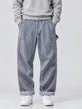 Men Loose Fit Wide Leg Denim Carpenter Jeans Work Pants