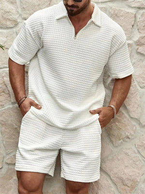 Men's Casual Lapel Collar Waffle Sports Set