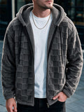 Men Fleece Hoodie Checkered Full Zip Autumn Winter Jacket