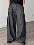 Men's Cool High Street Wrinkled Design Wide-Leg Casual Suit Pants