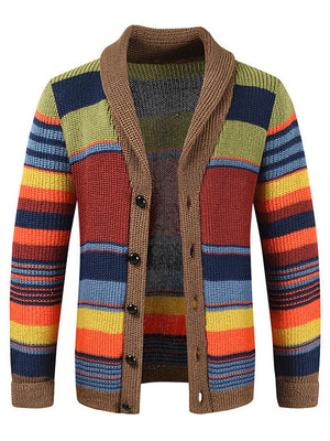 Men's Lapel Slim Fit Holiday Rainbow Sweater