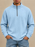Men Stripe Half Zip Pullover Long Sleeve Casual Polo Sweatshirt