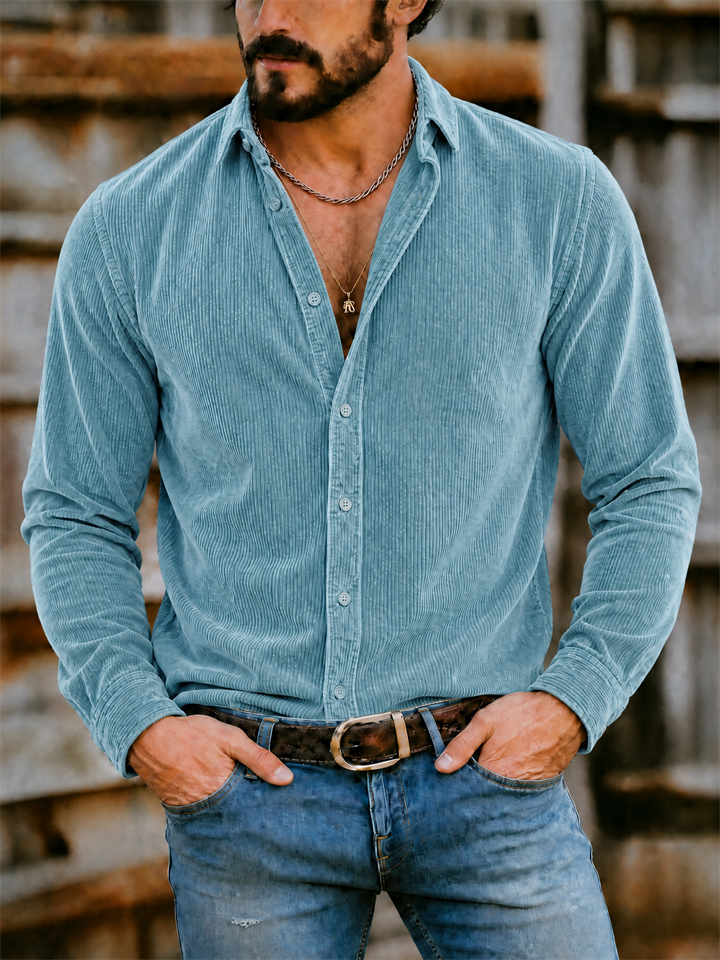 Men's Autumn Solid Color Lapel Long Sleeve Corduroy Shirts