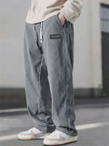 Men's Casual Elastic Waist Straight Leg Corduroy Pants