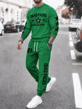 Men's Casual Round Neck Letter Number Printed Sports Sweatsuit Set