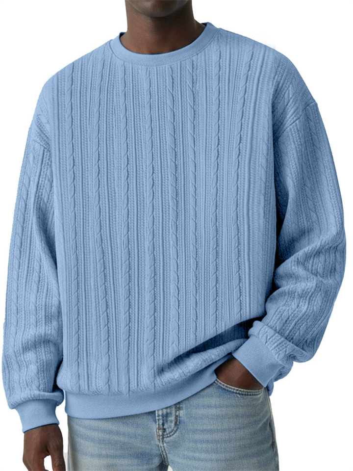 Men's Round Neck Cable-Knit Long Sleeve Casual Sweatshirts