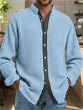 Men's Contrast Trim Waffle-Knit Button Up Casual Shirts