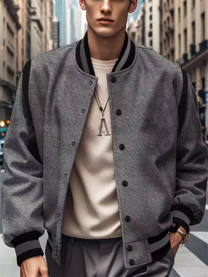 Men's Stand Collar Single-Breasted Baseball Jacket