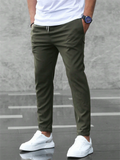 Men Tapered Slim Fit Causal Drawstring Chino Pants