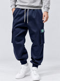 Men's Comfy Fleeced Elastic Waist Loose Fit Cargo Joggers Sweatpants