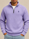Men Ribbed Knit Half Zip Slim Fit Casual Pullover Sweatshirt