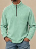 Men Stripe Half Zip Pullover Long Sleeve Casual Polo Sweatshirt