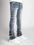 Men's High Waist Stretchy Beads Decorated Skinny Jeans