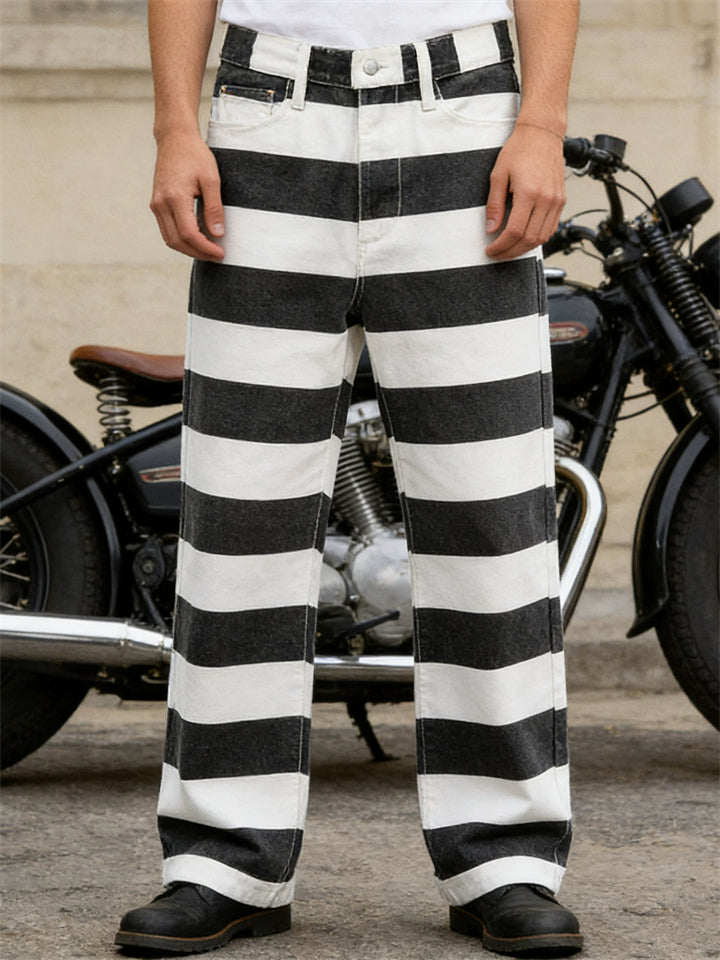 Men Streetwear Casual Striped Wide Leg Straight Leg Cargo Pants