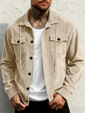 Men Corduroy Button Down Chest Pockets Casual Shirt Jacket