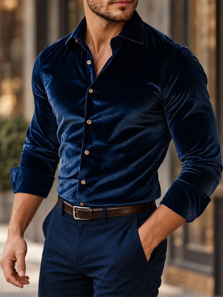 Men Casual Drape Button Down Long Sleeve Collared Shirt