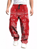 Men's Casual Paisley Print Cargo Jogger Pants with Pockets