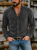 Men's Autumn Solid Color Lapel Long Sleeve Corduroy Shirts