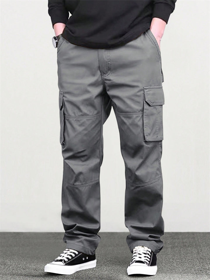 Men's High Steet Straight-Leg Multi Pockets Cotton Cargo Pants
