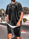 Men's Summer Short Sleeved Drawstring Velvet Set for Men