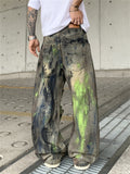 Men's Streetwear Graffiti Print Scimitar Ripped Jeans