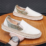 Men's Side Floral Print Patchwork Fisherman Canvas Shoes