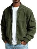 Men Corduroy Zip Up Cargo Pocket Flight Bomber Jacket