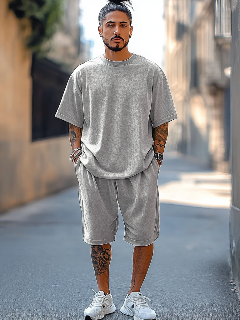 Men's Summer Short Sleeved Solid Color Outfits