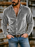 Men's Stylish Lapel Long Sleeve Button-Down Velvet Shirts