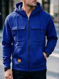 Men Zip Up Multi Pocket Casual Sweatshirt Hoodie Jacket