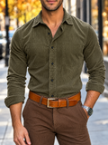 Men Casual Corduroy Button Down Long Sleeve Chest Pocket Shirts