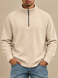 Men Stripe Half Zip Pullover Long Sleeve Casual Polo Sweatshirt