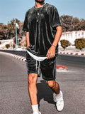 Men's Summer Short Sleeved Drawstring Velvet Set for Men