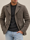 Men Vintage Button Down Lapel Collar Casual Tweed Blazer