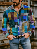 Men's Retro Contrast Color Plaid Button Up Shirts