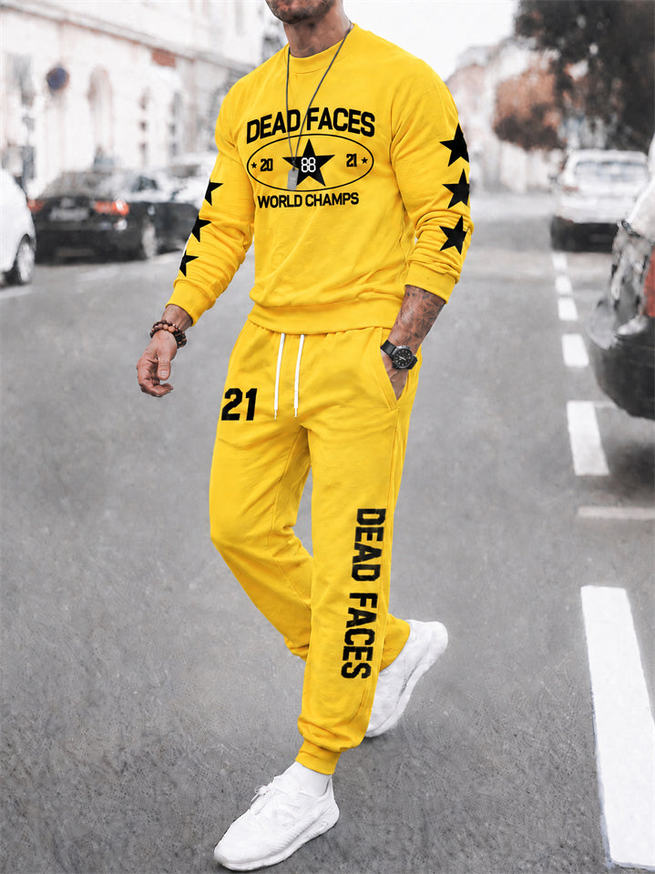 Men's Casual Round Neck Letter Number Printed Sports Sweatsuit Set