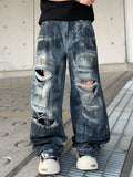 Men's Streetwear Graffiti Print Scimitar Ripped Jeans