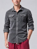 Men Corduroy Long Sleeve Button Down Double Pocket Casual Shirt