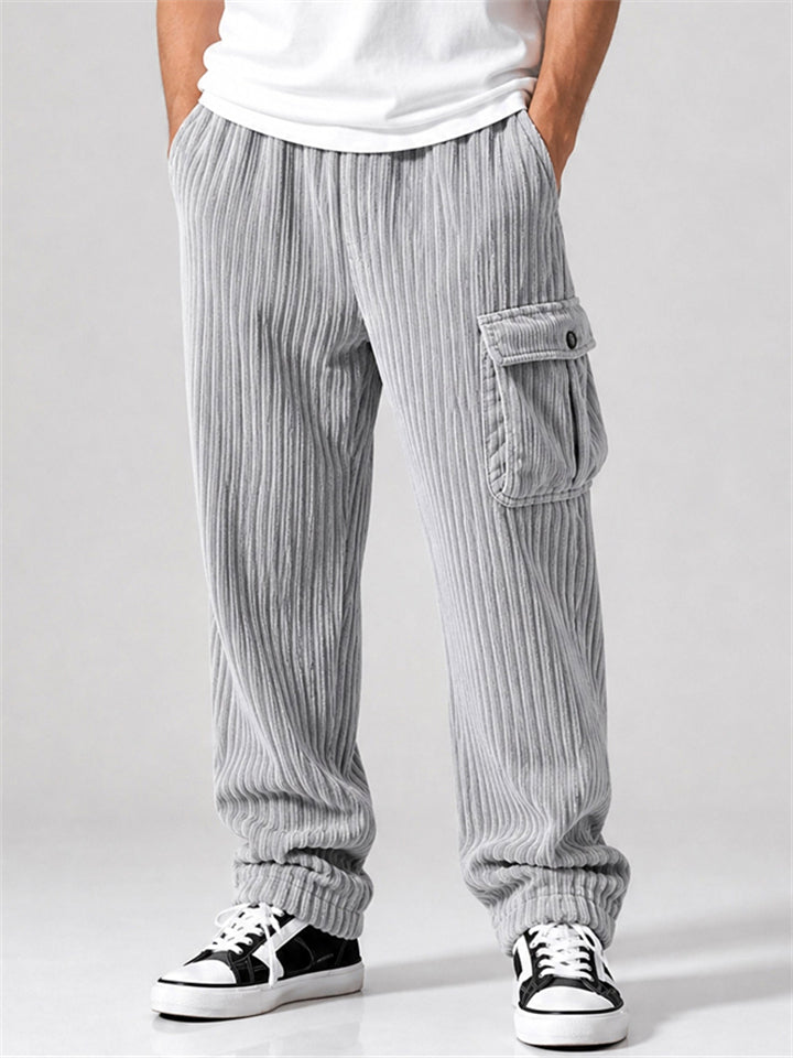 Men High Street Corduroy Drawstring Baggy Loose Cargo Pants