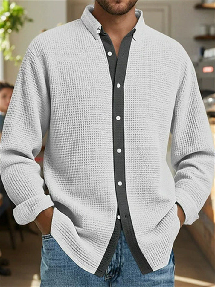 Men's Contrast Trim Waffle-Knit Button Up Casual Shirts
